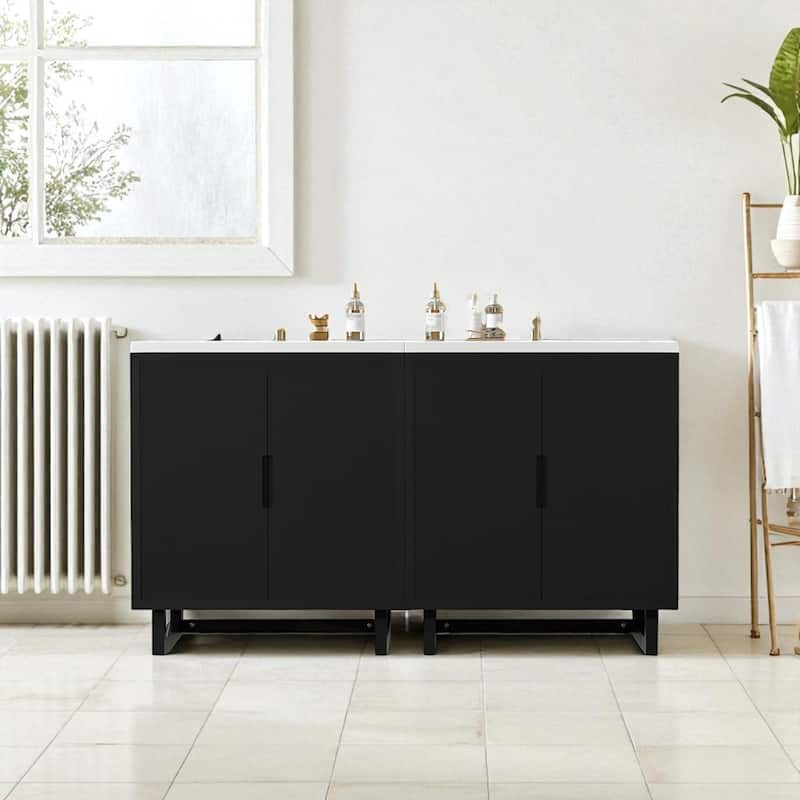 60.2" Bathroom Vanity with Sink, Solid Wood Frame, 4 Soft-Close Doors and Large Storage Cabinet