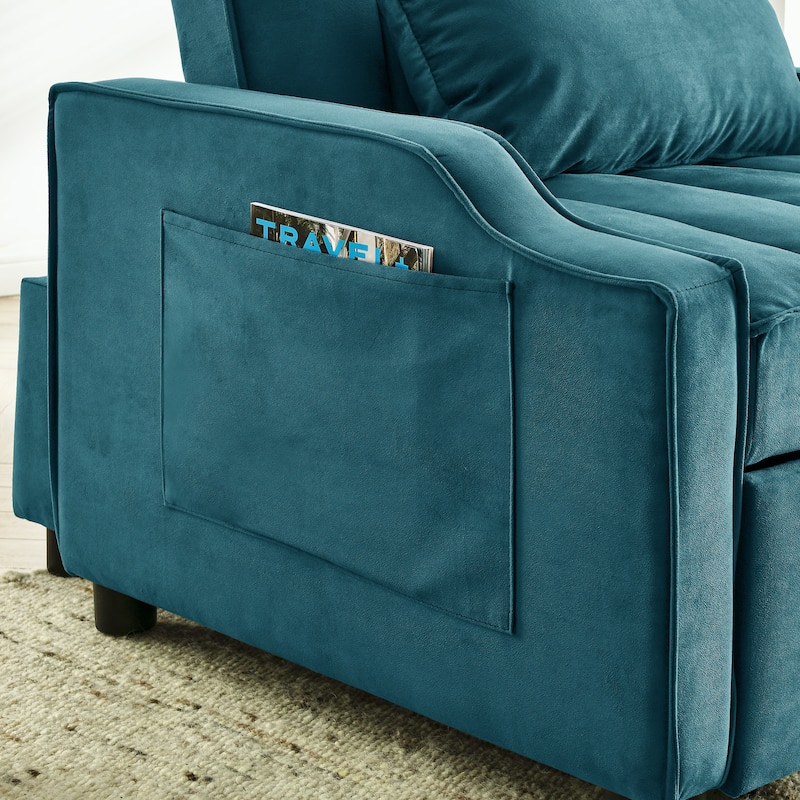 Modern Velvet Armchair Sofa Couch Pull Out Bed,3 In One Convertible For Living Room Sofa Bed