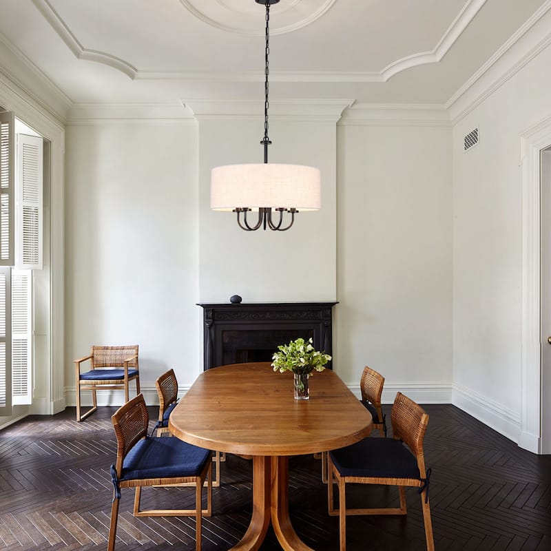 Modern Farmhouse Drum 5-Light Transitional Chandelier, Classic Semi Flush Mount Chandelier for Dining room - W19.09"x H15.19"