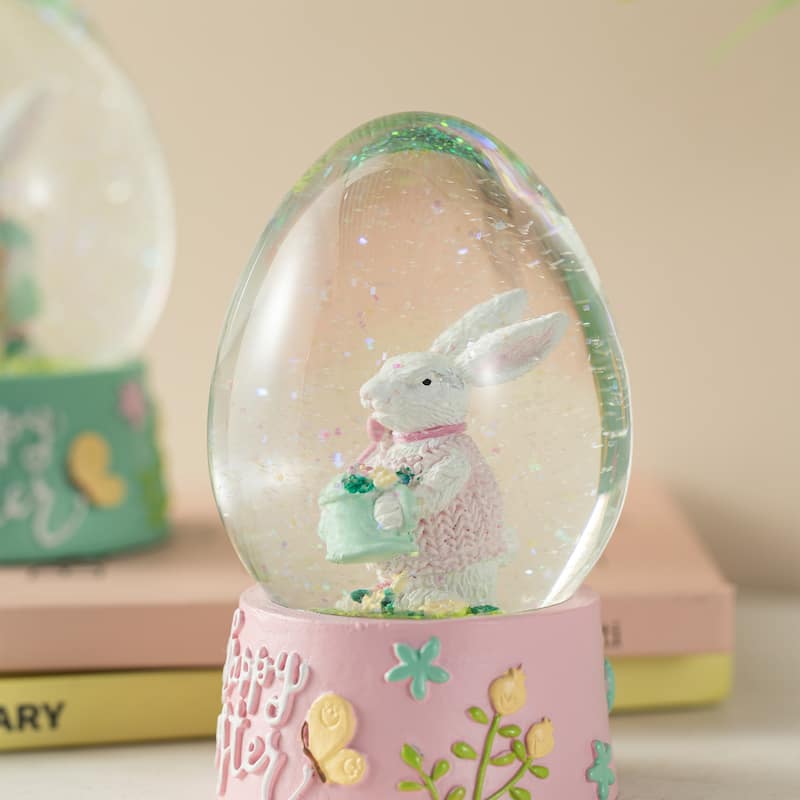 Glitzhome Easter Resin Bunny Couple Waterglobe Spring Gifts Table Decor