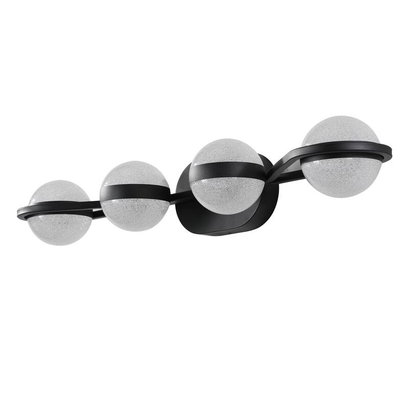 30" Black Minimalist LED Bathroom Vanity Light with Crystal Sand Acrylic Shades, 4-Light Wall Mounted Decorative Lighting