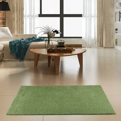 Modern Plush Solid Color Rug - Pet Friendly, Made in USA, Lime Green Area Rugs
