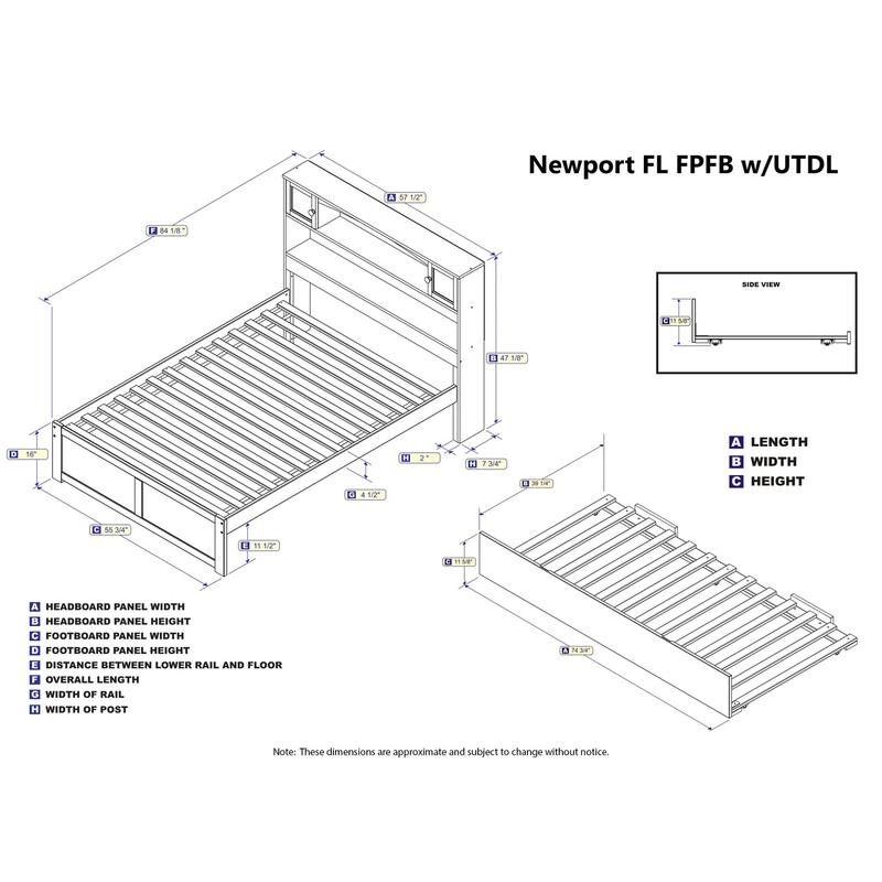 Full Platform Bed with Trundle - Handmade Home Bed, Modern Design, Twin Size, Walnut Finish, 800lb Capacity
