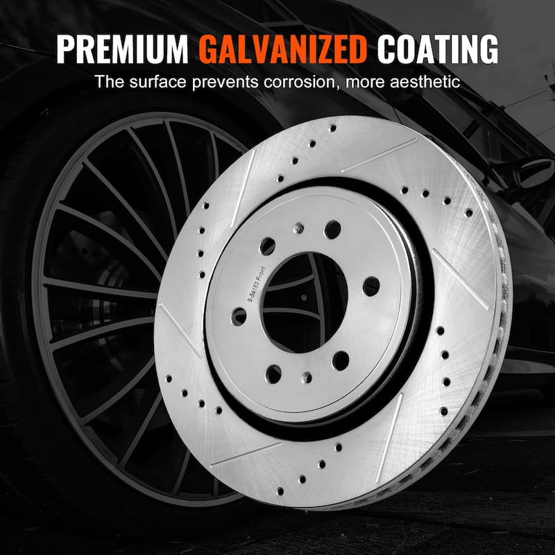 Front and Rear Brake Kit Drilled and Slotted Brake Rotors Ceramic Brake Pads Replacement