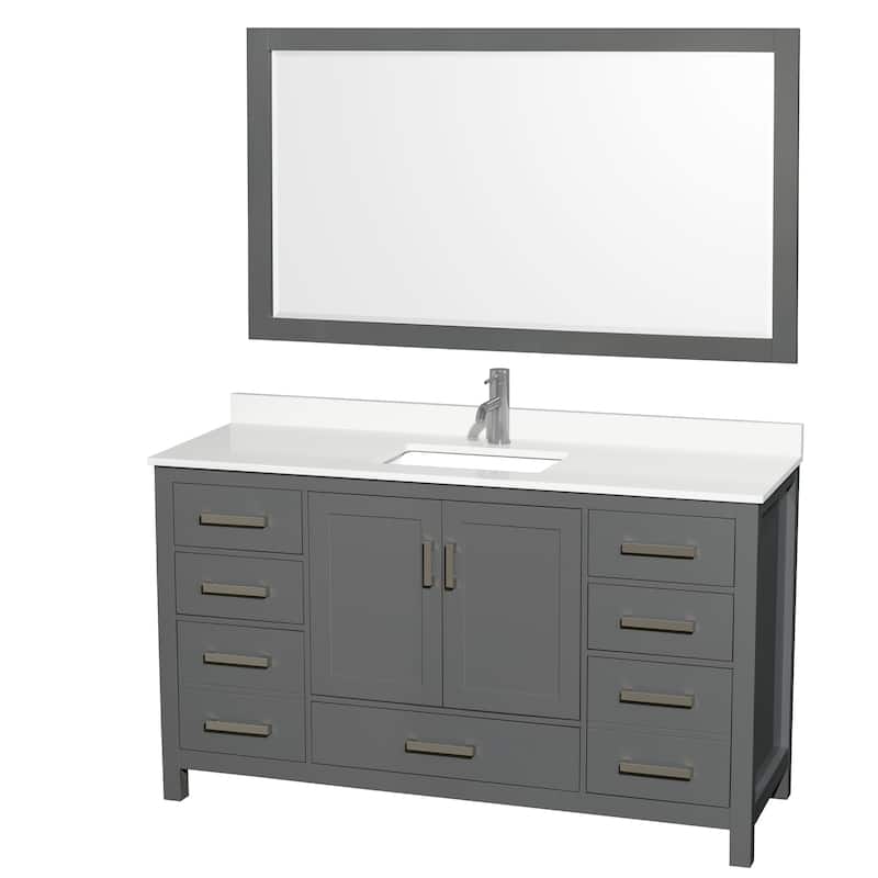Sheffield 60-inch Single Vanity, Single Hole Quartz Top,58-inch Mirror