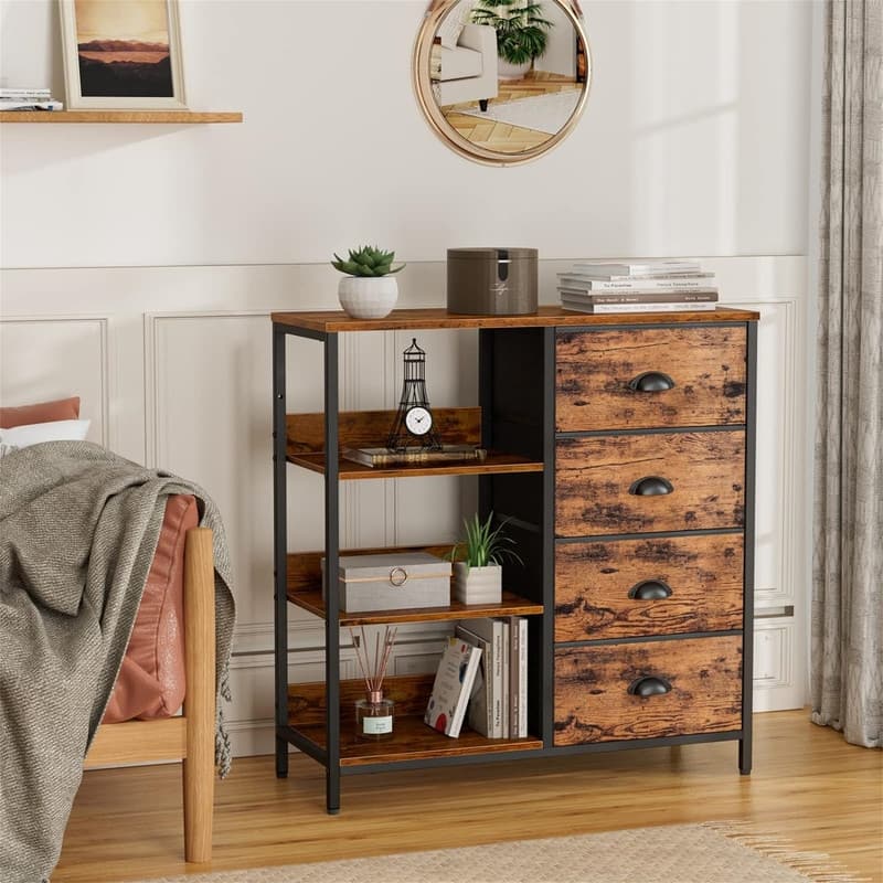 Black Dresser with 4 Drawers and Side Shelf - 11.4"D x 28.3"W x 31.8"H - Overstock - 39887637 Black Dresser with 4 Drawers and Side Shelf - 11.4"D x 28.3"W x 31.8"H - Overstock - 39887637