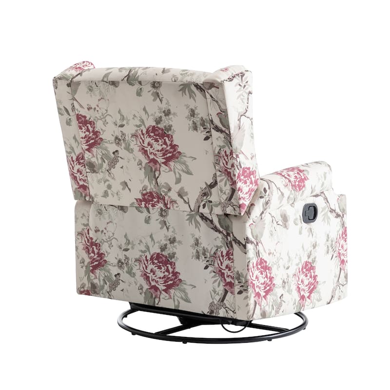 29'' W Pattern Floral Swivel Manual Push Back Recliner Glider Chair