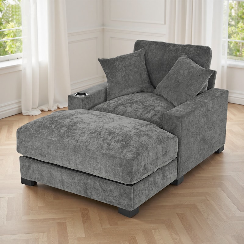 GDFStudio - Polyester 1-Seater 28.3" Chaise Lounge with Tufted Back and Arm