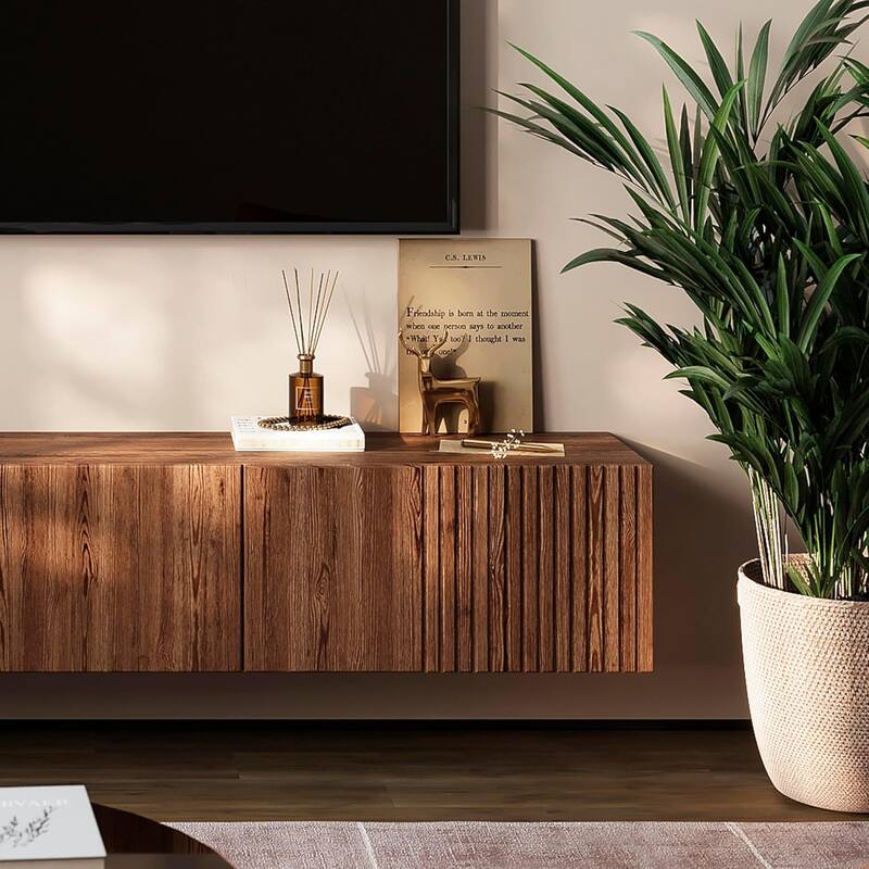 Living Skog Camelia White 59 in. Floating TV Stand Fits TV's up to 65 in. with Wall Mount Feature