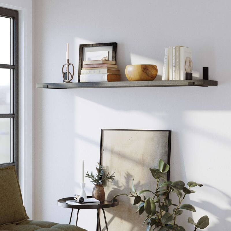 Wallniture Forte Wood Board 60" Long, 11.25'' Deep, 1.5" Thick, Wood Floating Shelf for Wall with Heavy Duty Metal Brackets, 1pc