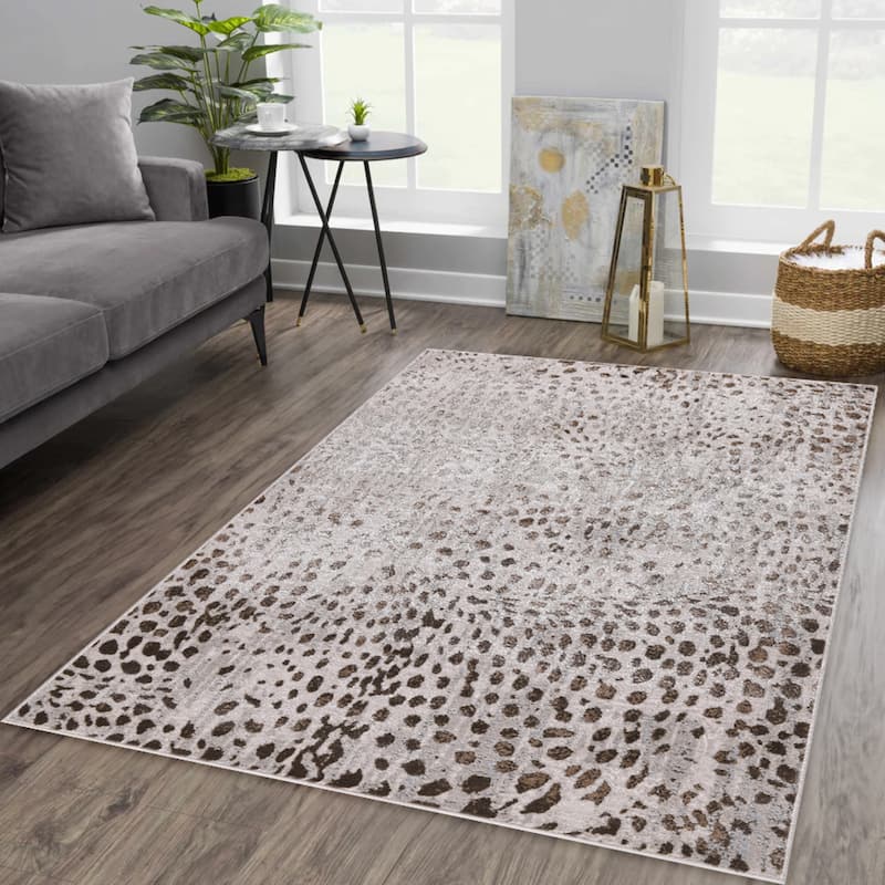 Nevada Collection Animal Printed Beige and Gold Rug