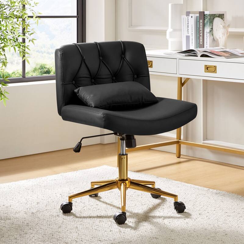 Charlie Modern Button-Tufted Swivel Tilting Office Chair with Pillow by HULALA HOME - Black