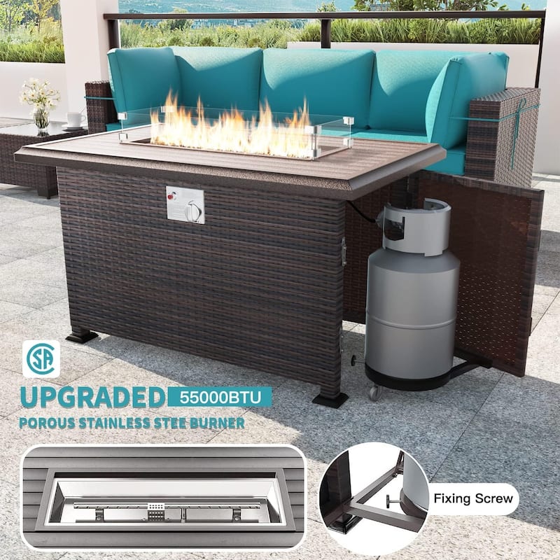 Kullavik 15 Pieces Outdoor Patio Furniture Set with Fire Pit Table