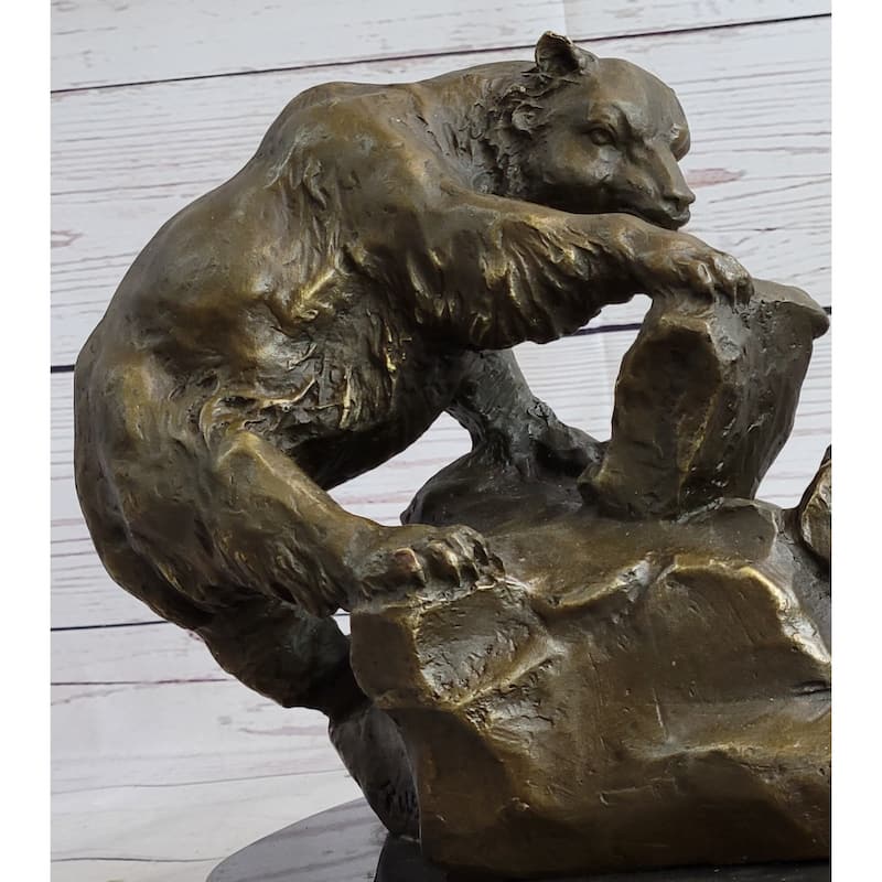 Bear Cubs Playing - Bronze Metal Sculpture Statue Wildlife Lodge Cabin Decor Signed Art