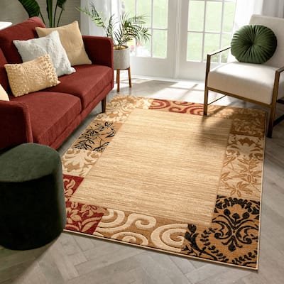 Well Woven Traditional Damask Floral Border Area Rug - 3'3" x 5'3"