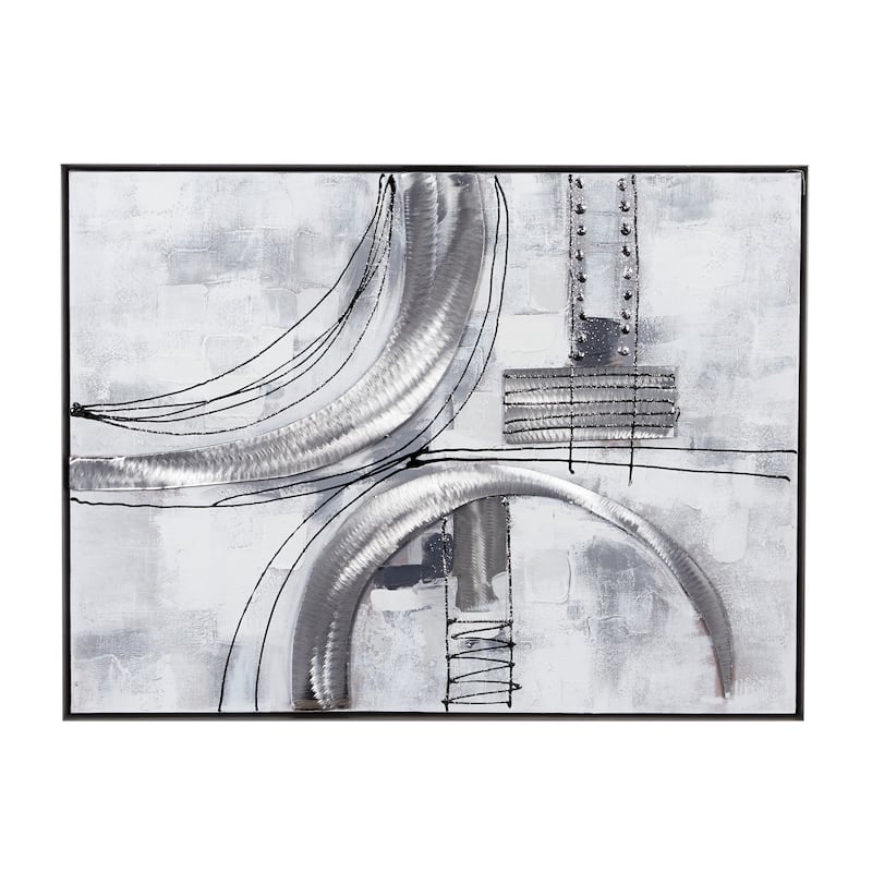 Gray Canvas Abstract Framed Wall Art with Black Frame