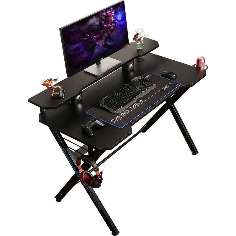 JJS 48" Home Office X-Shaped Gaming Computer Desk with Removable Monitor Stand