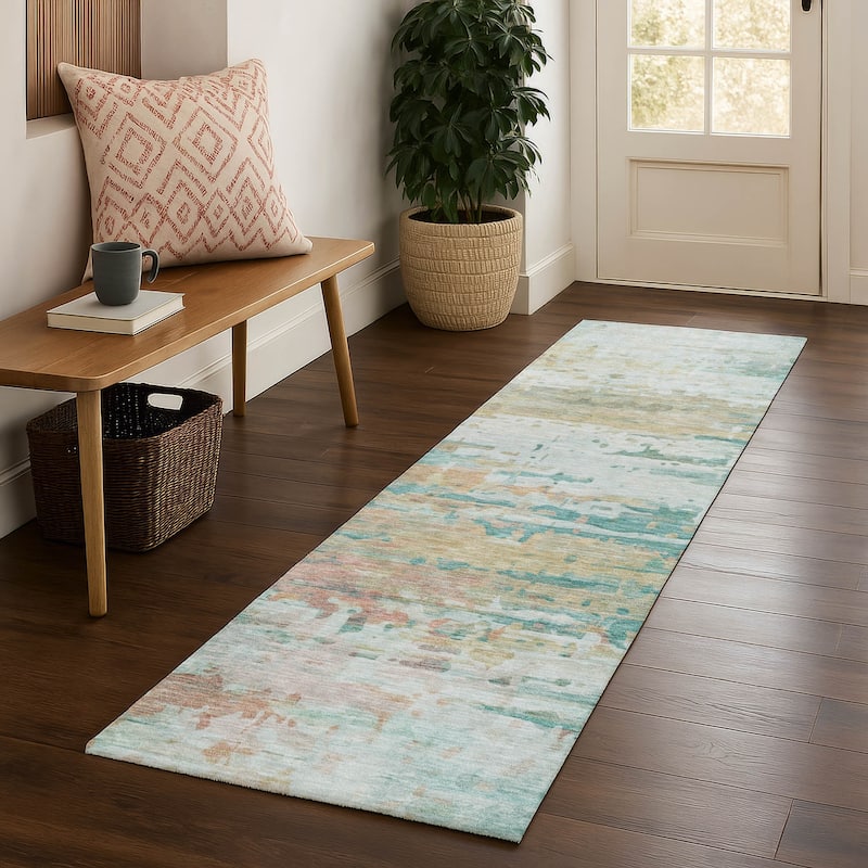 Premium Washable Super Soft Abstract Ombre Mayfield Rug - Teal - 2'3" x 7'6"
