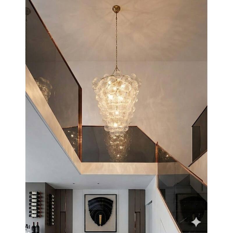 12-Light Brass Chandelier With Clear Swirl Glass Shades