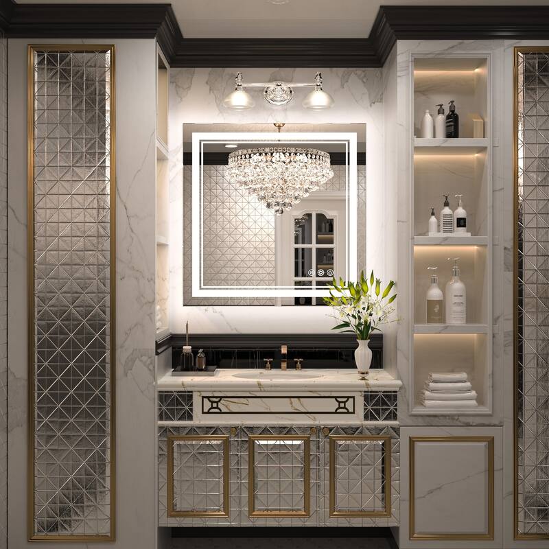 Keonjinn Rectangular Front Light & Backlit,LED Bathroom Vanity Mirror, 3 Color Temperatures, Anti Fog