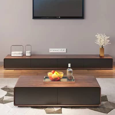 Rectangular TV Stand, Wood Veneer Media Console with 4 Drawers