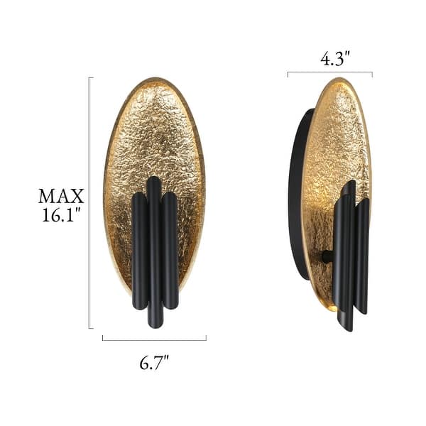 dimension image slide 1 of 2, Modern LED 6-Light Wall Sconce Black and Antique Gold Bathroom Vanity Light - W 6.7" x H 16.1"