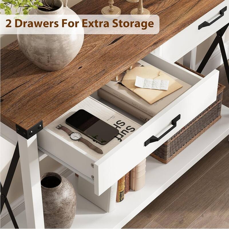 Woode Entryway Table, Sofa Table with Storage,with 2 Drawers