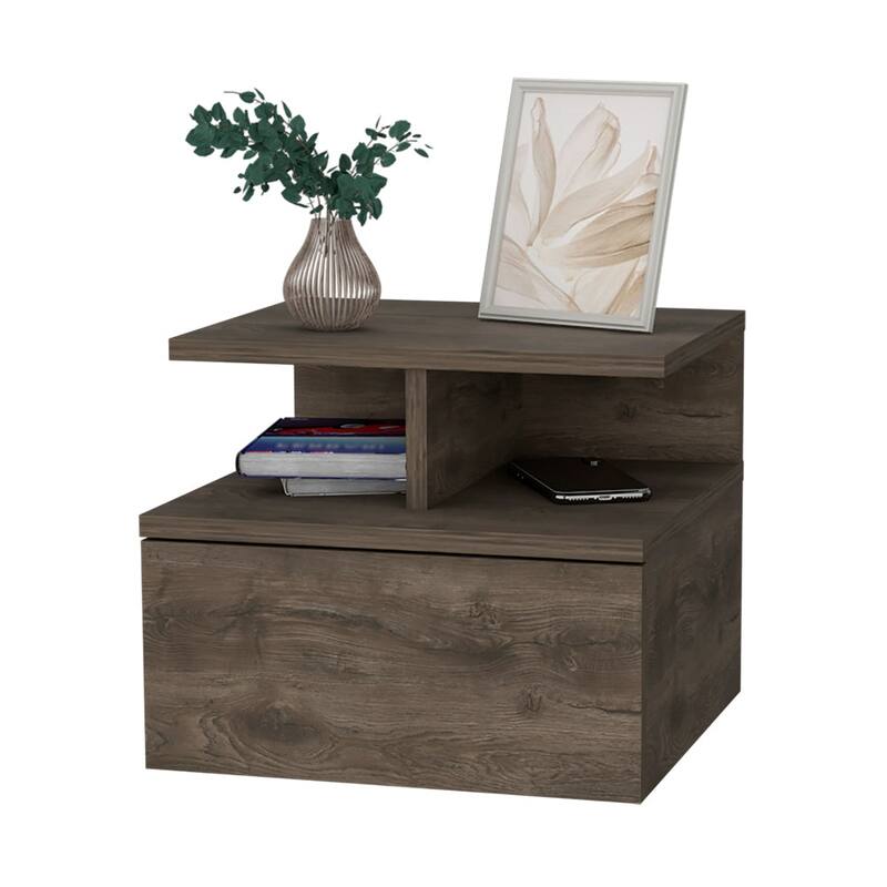 2-Tier Floating Nightstand with Wall-Mounting and Ample Storage