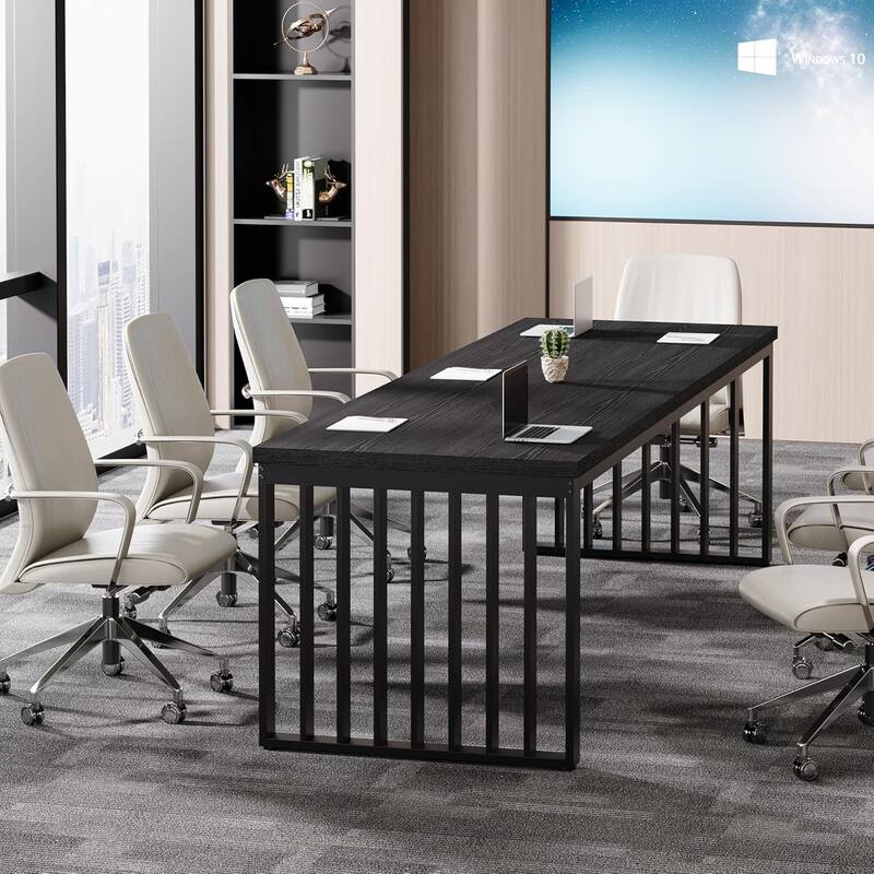 6.56 ft Industrial Conference Table, Rectangular Meeting Table for Seminar, Business & Negotiation
