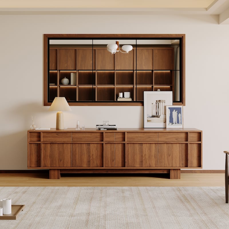 70.87" Mid Century TV Stands, Brown Wood Texture with ample Storages