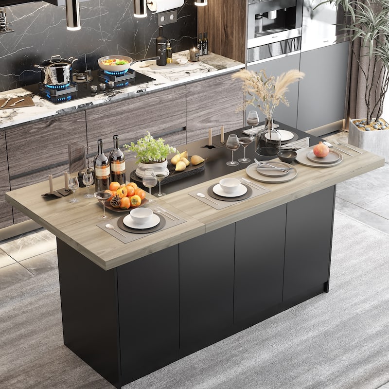 Double-Sided Kitchen Island Abundant Storage Breakfast Bar Table