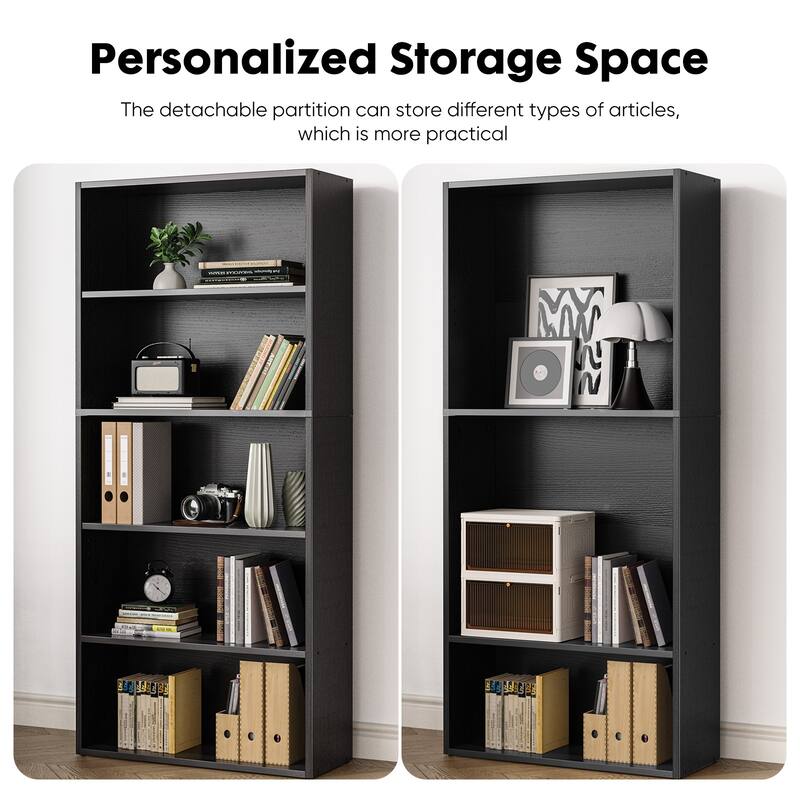 Industrial 5 Shelf Bookcase-Large 53 Inch Tall Floor Standing Open Bookshelf for Home Office, Living Room, and Bedroom Storage
