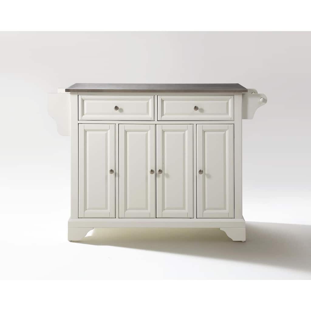 Kitchen Island with Storage & Stainless Steel Top - Portable Kitchen Cart, Modern Design, White & Stainless Steel