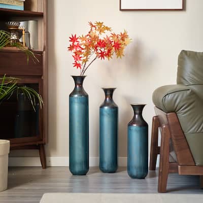 Floor Metal Vase Modern Style Decoration Home Droplet Shaped White Metal Vase 3-Piece Set Gorgeous Home Decoration Glazed Vase