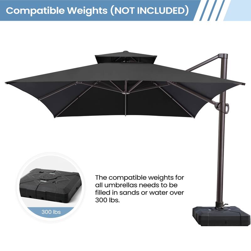 10 x 13 Feet Double Top Rectangular Rotating Patio Offset Cantilever Umbrella with Crank