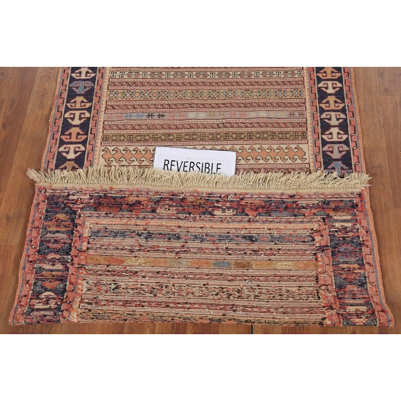 Striped Geometric Kilim Persian Accent Rug Handmade Wool Carpet - 3'3"x 4'8"