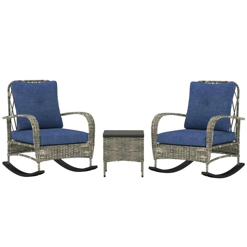 3-Piece Wicker Patio Set with Rocking Chairs, Glass-Top Coffee Table