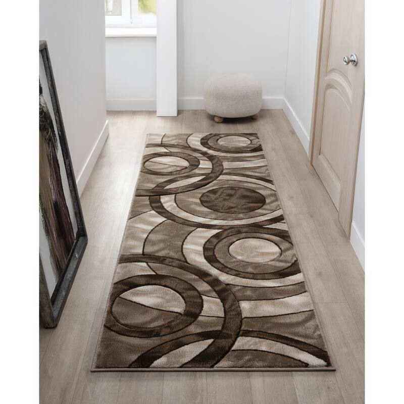 Orelsi Collection Abstract Area Rug - 2'8" x 8'1" Runner - Cream/Brown
