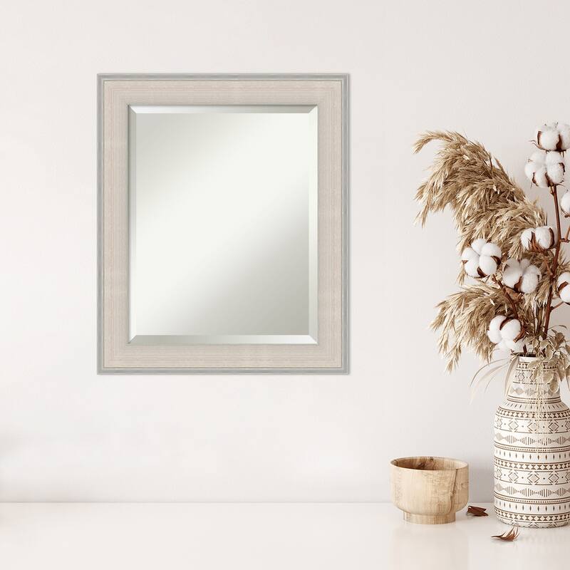 Cottage White Silver Beveled Wood Framed Wall Mirror - Cottage White Silver