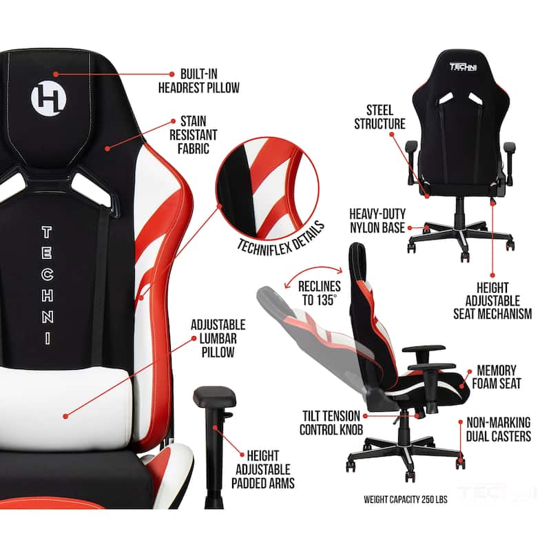 Techni Sport TSF72 Echo Gaming Chair With Built-In Headrest Pillow