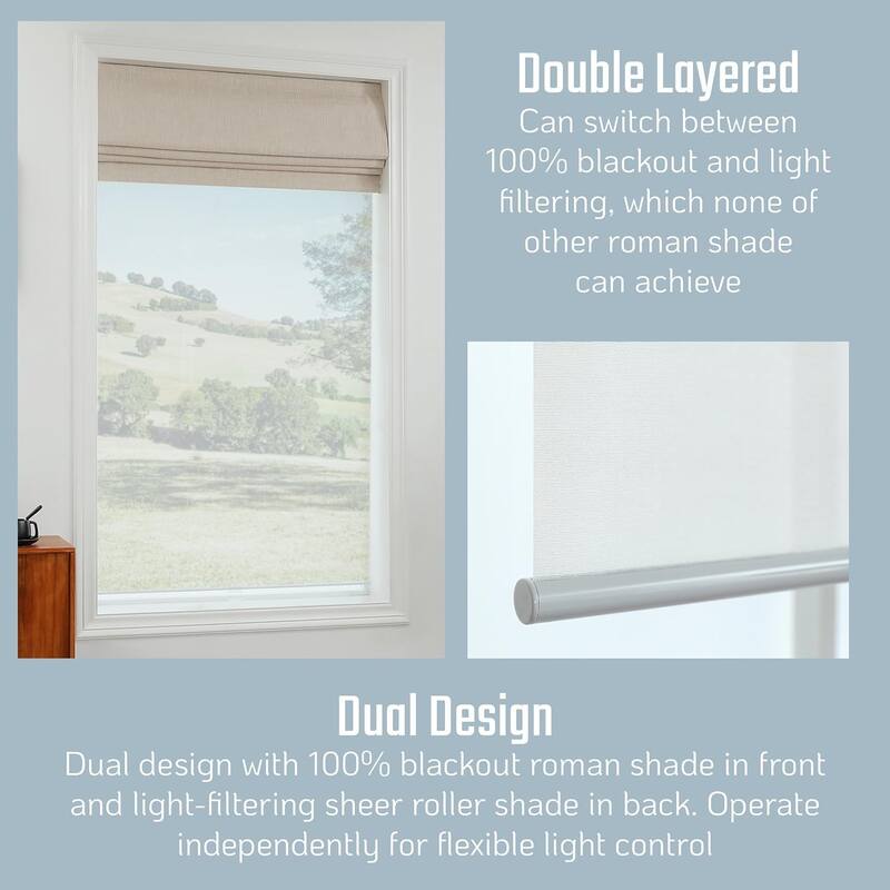 Day & Night Cordless Roman Blind with Blackout & Sheer-Dual Layer Window Shade