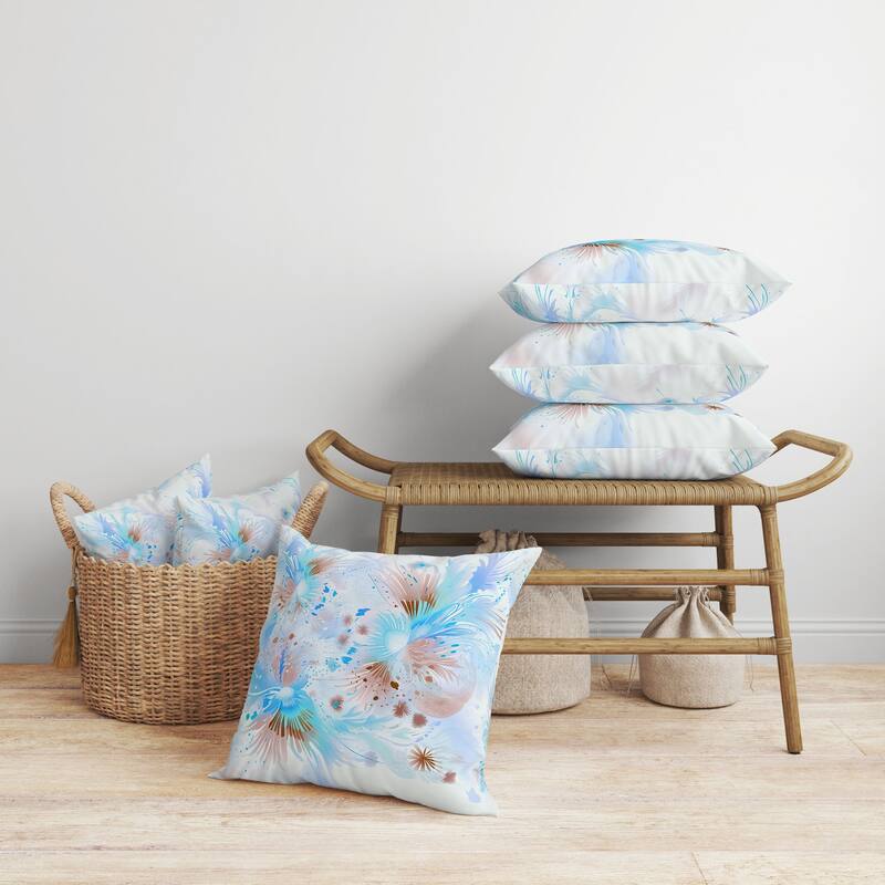 Blue And Brown Vibrant Brushstrokes Indoor/Outdoor Throw Pillow Zipper
