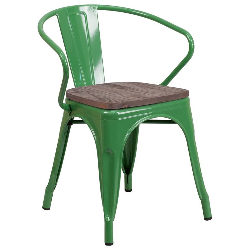 4 Pk. Metal Chair with Wood Seat and Arms