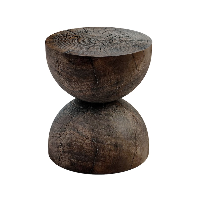 Alina Side Table Indoor/Outdoor Stone White w/ Gold Flakes - Dark Brown Pine Look