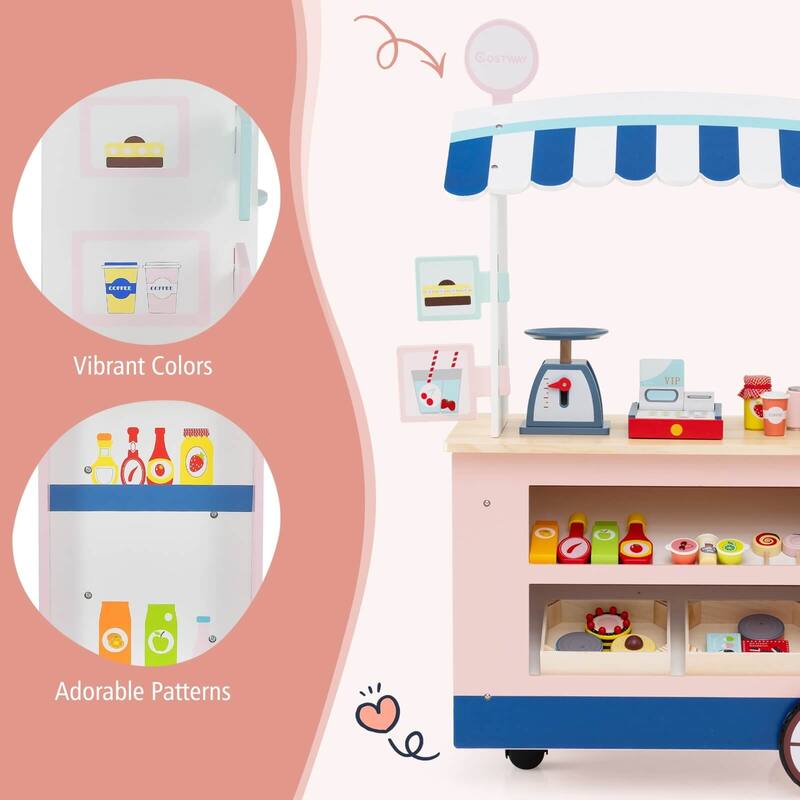 Costway Kids Snacks & Sweets Food Cart Kids Toy Cart Play Set with 30 - See Details