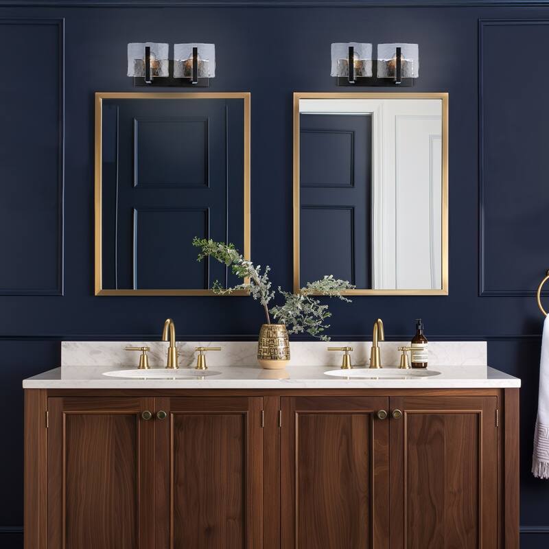 Aenon BLK 2 Light Bath Vanity in Matte Balck with Hammered Water Glass Shade - Black