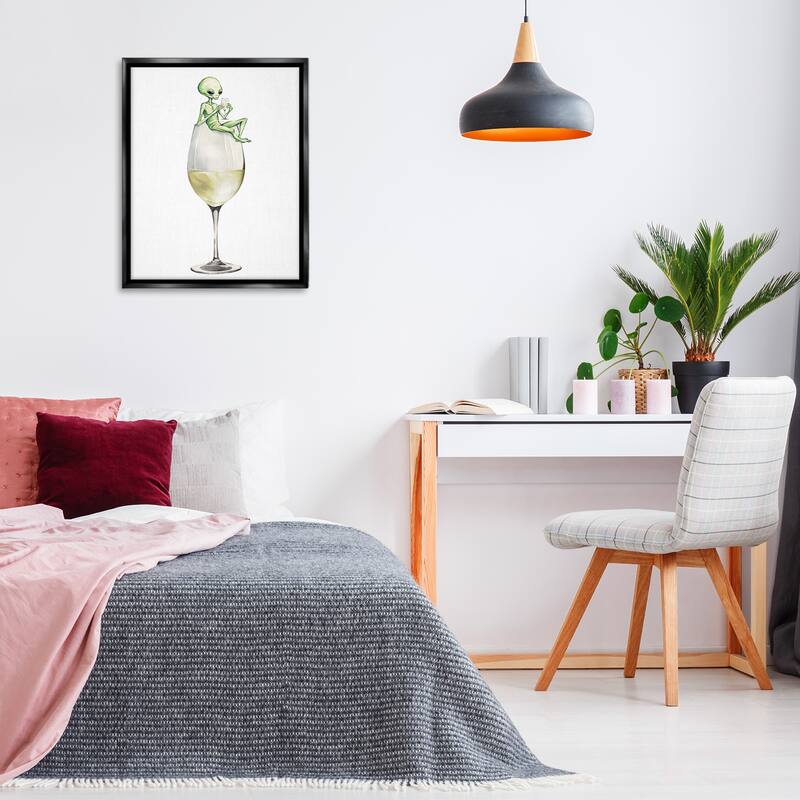 Stupell Alien Perched on Champagne Glass Framed Floater Canvas Wall Art Design By Lil' Rue
