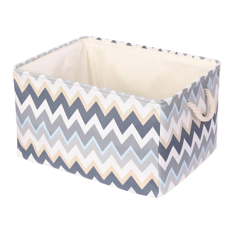 Fabric Collapsible Storage Basket Bin w Handle and Drawstring Closure - Blue