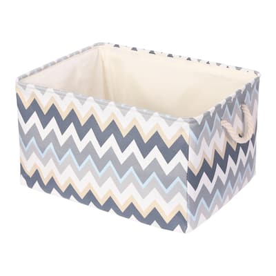 Fabric Collapsible Storage Basket Bin w Handle and Drawstring Closure - Blue