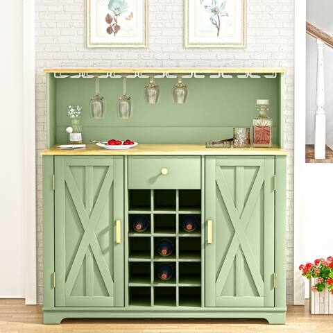 47 in. Buffet Bar Cabinet with Wine Rack with wood pattern countertop - N/A